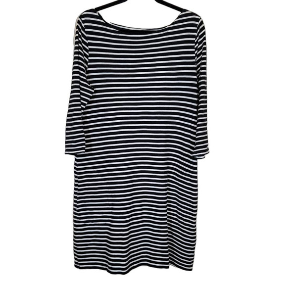 Garnet Hill Dresses & Skirts - Garnet Hill Cotton Striped Shift Dress Side Pockets Stretch Black White Size 14